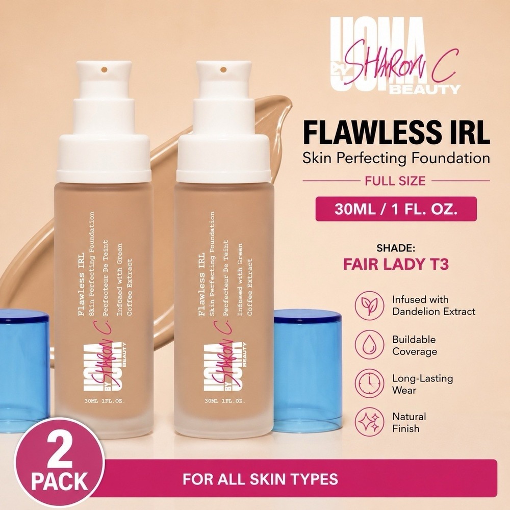 2 Pack Uoma Beauty by Sharon C Flawless IRL Foundation Fair Lady T3 1oz
